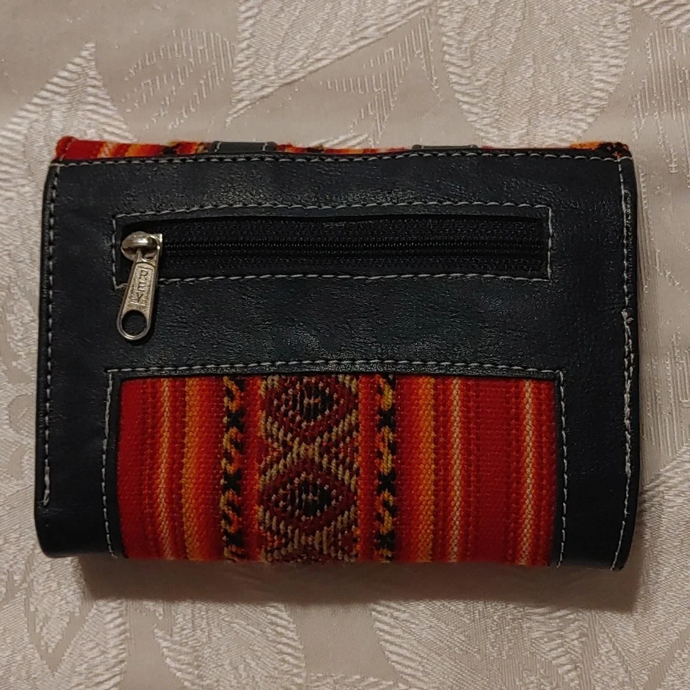 Handcrafted Tribal Print Textile & Leather Trifold Wallet